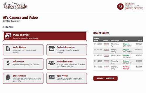 Dealer dashboard screenshot